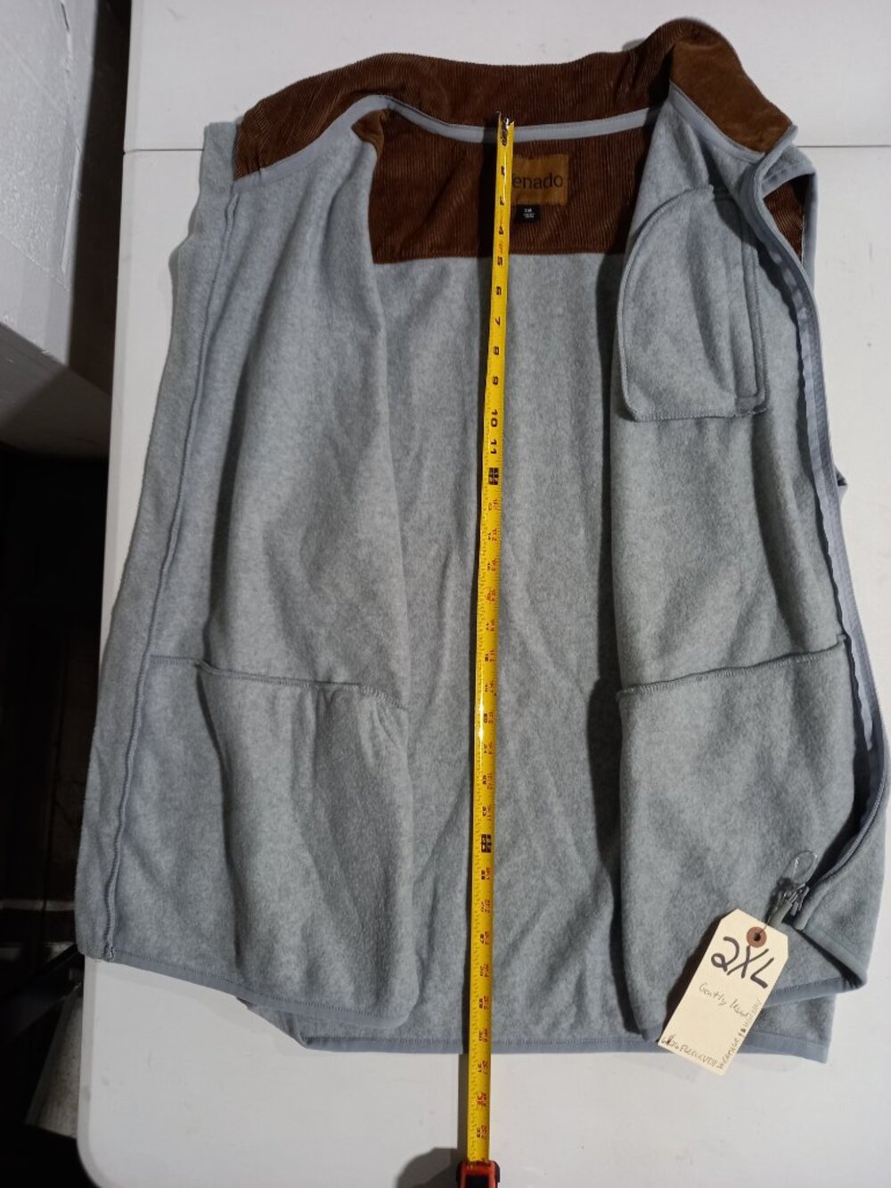 Men's Fleece Full Zip Vest with Corduroy Collar + Long Sleeve Henley Navy | 2XL - Picture 3 of 9